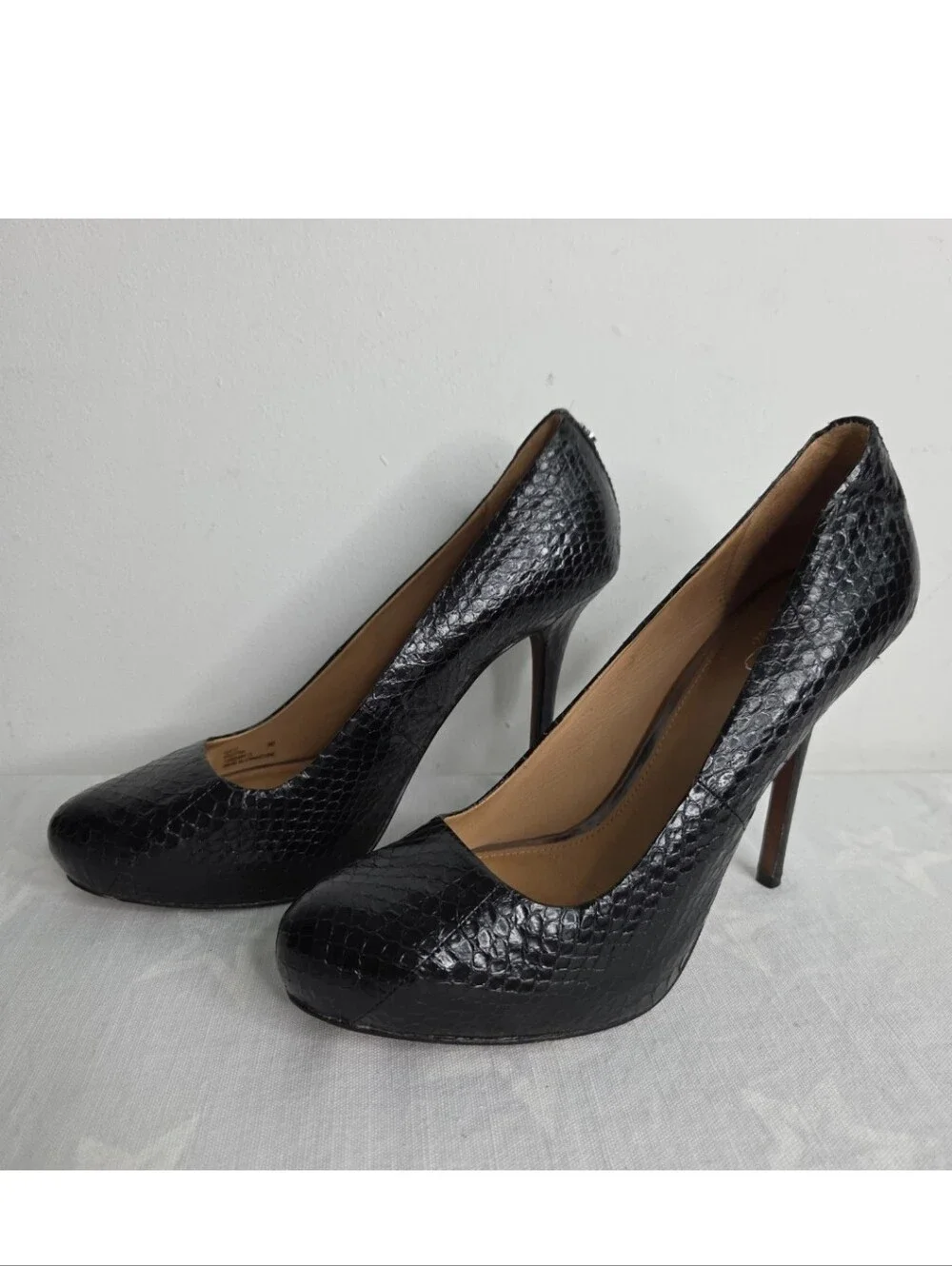 COACH Kristina Q3013 Black Snake Embossed Leather Platform Stiletto Pumps 9B